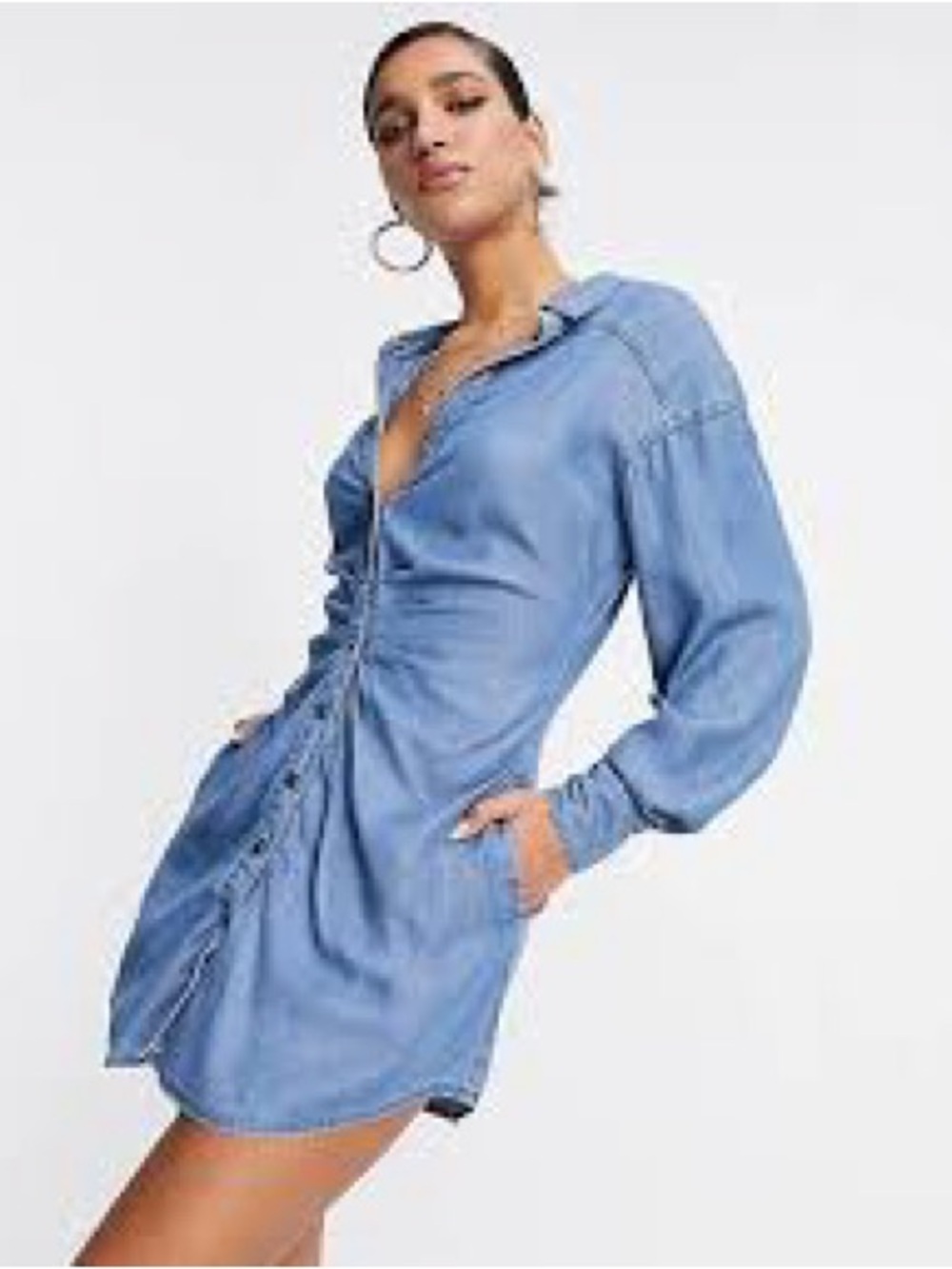 Free People Charlie Shirt Dress, a light-blue chambray mini dress